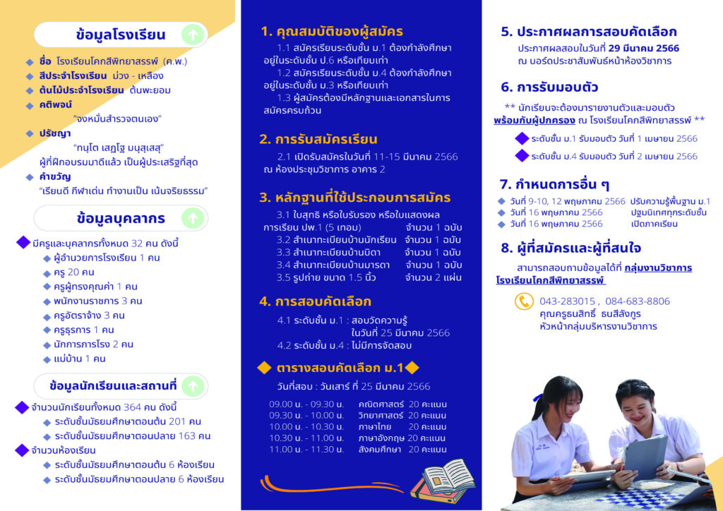 รับนักเรียนปี 2566 โรงเรียนโคกสีพิทยาสรรพ์